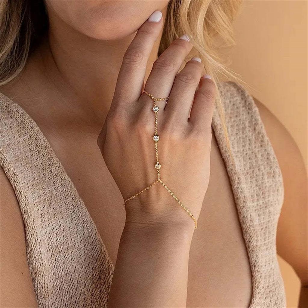 Yori Waterproof 18K Gold Plated Geometric Stainless Steel Finger Bracelet for Women High Quality Korean Dainty Jewelry Gift