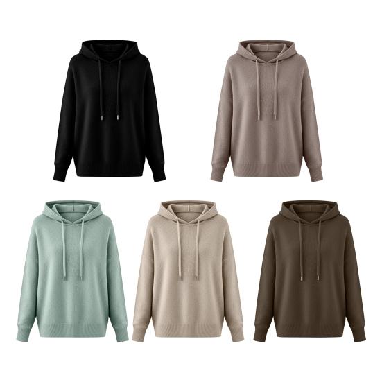 Женский свитер с капюшоном, регулируемым шнурком, длинными рукавами, свободным кроем, вязаный топ, осенне-зимний пуловер.