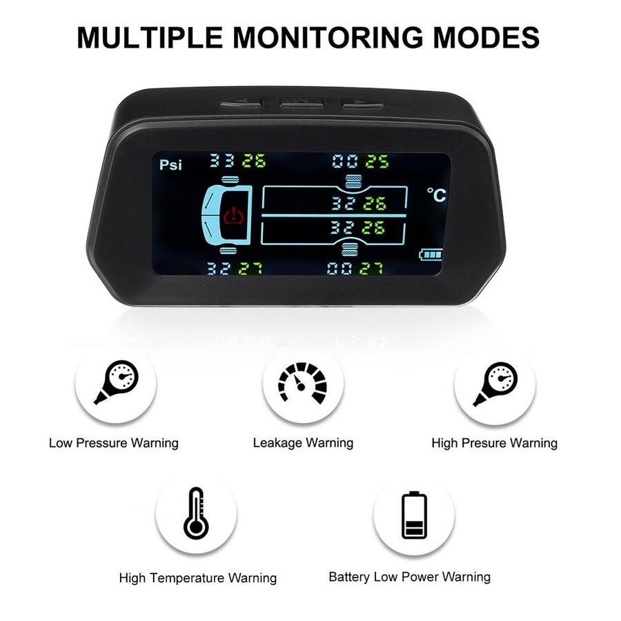 8Bar Автомобильная TPMS Система контроля давления в шинах Солнечная энергия ЖК-дисплей+ 6 внешних датчиков Звуковой сигнал