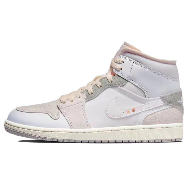Jordan Air Jordan 1 Mid Амортизация Нескользящая Износостойкая Высокие Баскетбольные Кроссовки Мужские Серый Белый Коричневый DM9652-100(Команда-)