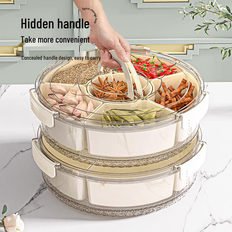 Шестисекционная вращающаяся фруктовница с ручкой, влагонепроницаемой крышкой, коробка для сухофруктов и специй, круглая емкость для закусок