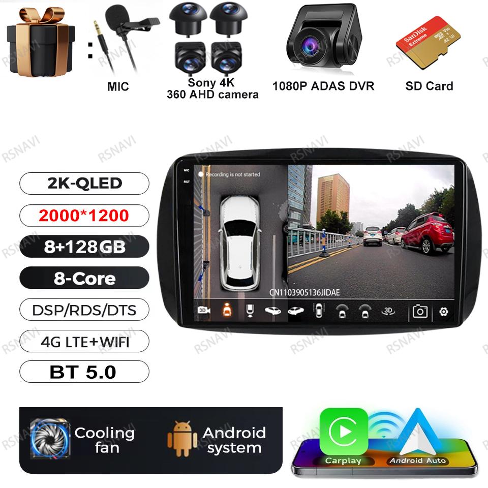 Автомагнитола Android 16 Для Mercedes Benz Smart 453 Fortwo 2014 - 2020 Мультимедиа DSP QLED Навигация Беспроводной Carplay Авто Стерео