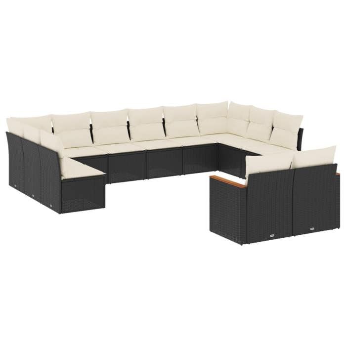 VidaXL Salon de Jardin avec Coussins 12 pcs, Canapés de Terrasse, Ensemble de Meubles de Patio, Mobilier d'Extérieur, Noir 3226441