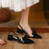 Women's Temperament Sandal 2024 Summer New Fashion Elegant Black Pointed Thick Heel Anti-Slip Comfort Butterfly Knot Women Shoes