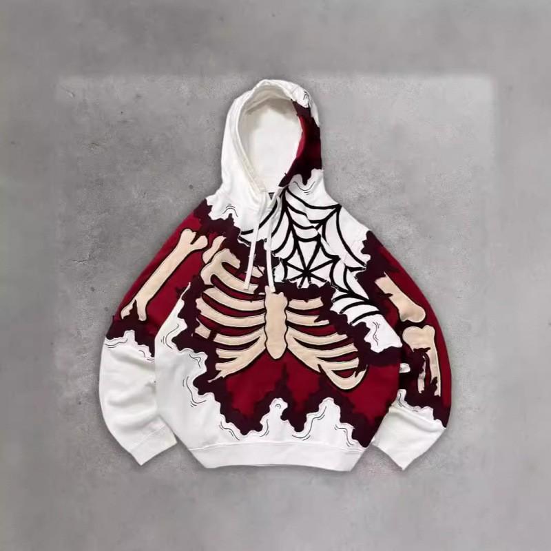 2026 Skull Print Hoodie Men - Lightweight Air Layer Sweatshirt Casual Streetwear Long Sleeve Pullover With Front Pocket