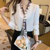 Spring and Autumn Design Sense Niche V-neck White Shirt Long-sleeved Top Temperament Tie Professional Shirt
