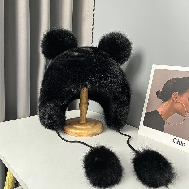 Милая плюшевая шапка с медвежьими ушками, женская зимняя, для защиты от холода при езде на велосипеде, утолщенная, теплая, закрывающая лицо, шапка с маленькими ушками