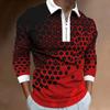 Men's Zip Fashion Slim Men's 3D Plaid Digital Print Long Sleeve Polo Shirt Top