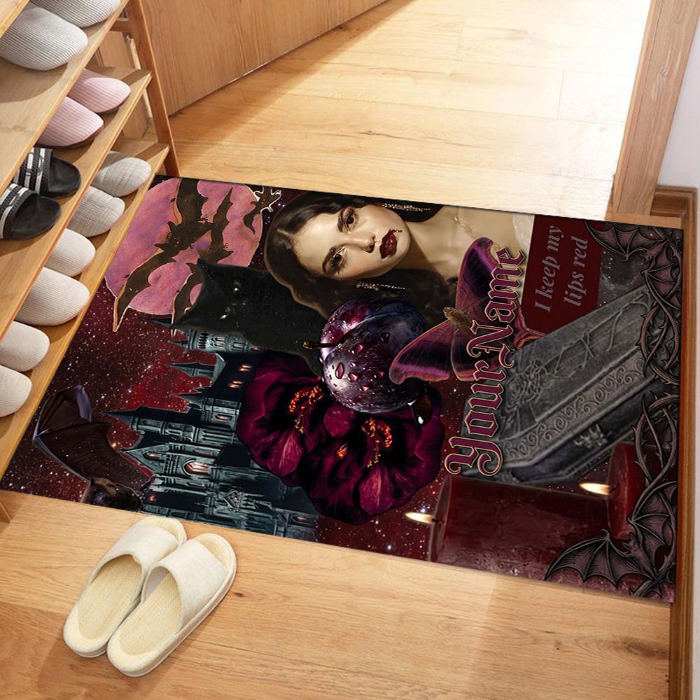 Gothic Illustrations Customized Name Floor Rug Office Rug Design for Game Room Playrooms Balcony Dormitory Anti-slip Rug Anime Office Decor