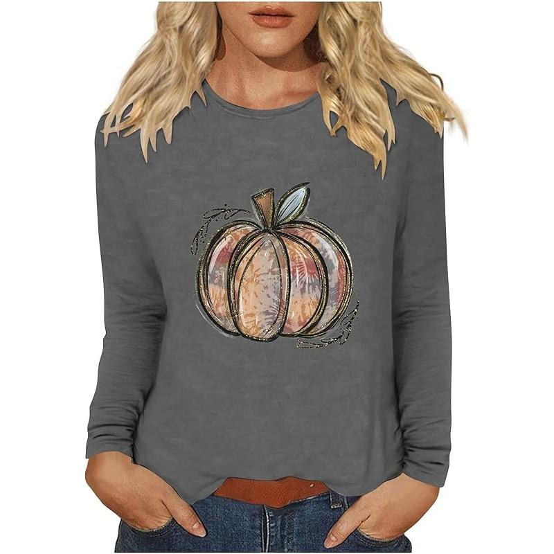 С Днем благодарения, стильный топ с длинными рукавами и рисунком тыквы 2024 года, женская осенняя рубашка с круглым вырезом, подарок