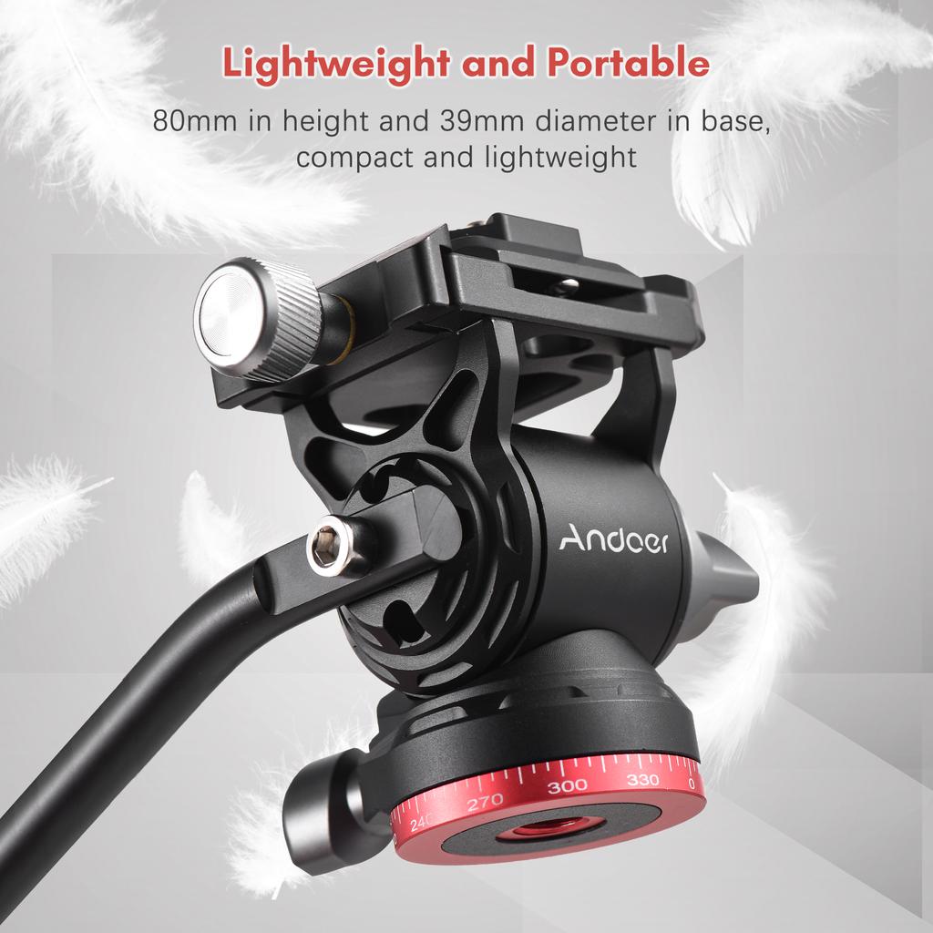 Andoer Compact Video Fluid Head Pan Tilt Tripod Head Panorama Ballhead Tripod Mount Aluminum Alloy