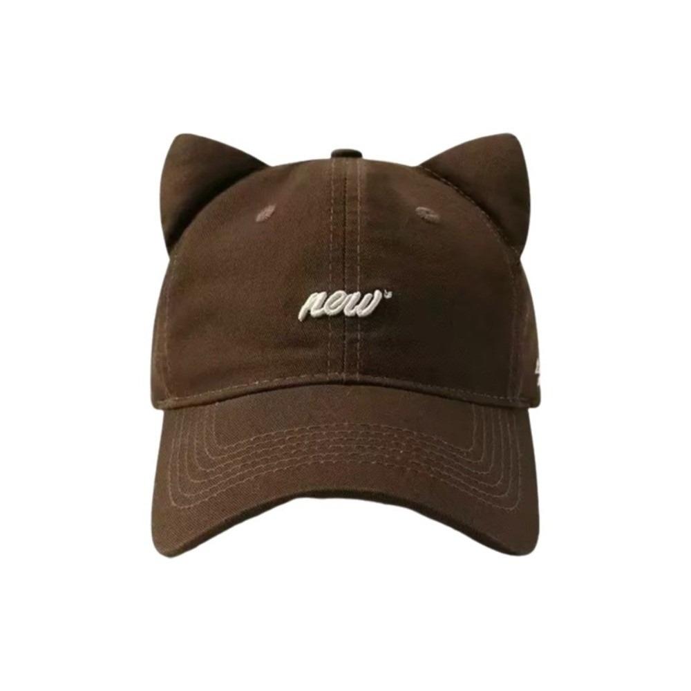 Simple Embroidered Embroidery Letter Baseball Cap Cotton Visor Cat Ear Hat Sunscreen Korean Style Peaked Cap Men