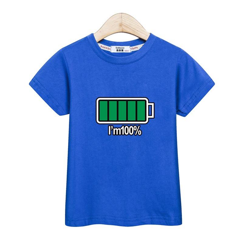 3-13T Children Casual T-shirt Battery Graphic Top Boys Summer Short Sleeved Shirt O-neck Cotton Clothes