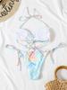 European beautiful women split swimsuit lace-up sexy neck tie-dye bikini 9911