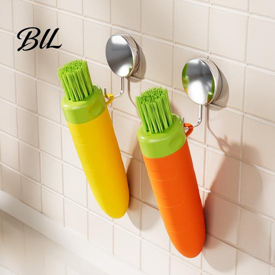 Kitchen Cleaning Brush 3-in-1 Garlic Peeler, Carrot Shape Vegetable Portable Ginger Fruit Peeler for Home Scrubber with Brush, Multi-Functional