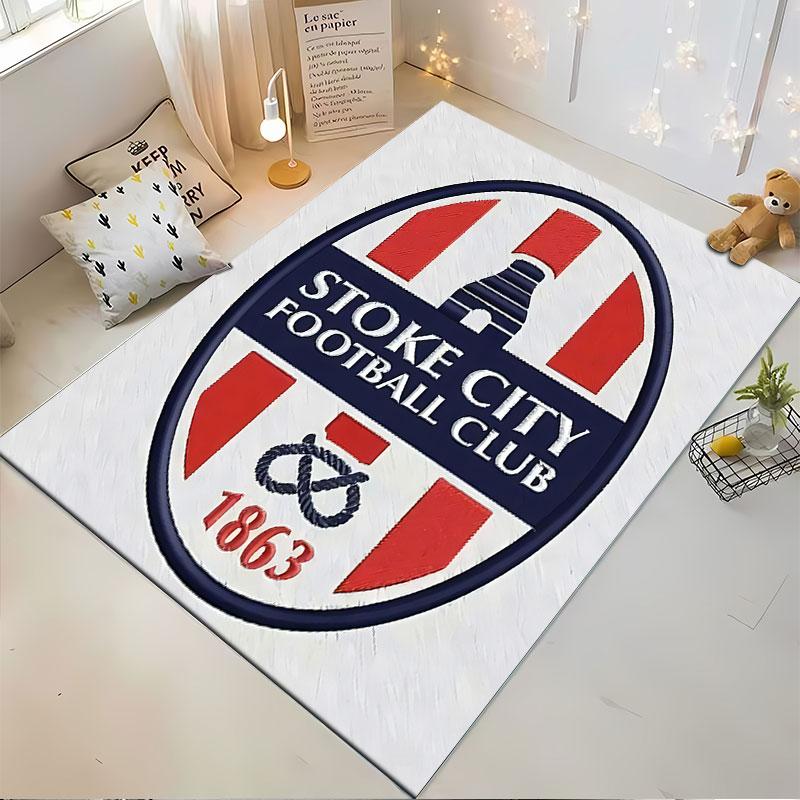 Stoke City FC Emblem Rug suitable as a non-slip mat for the living room or bedroom sofa