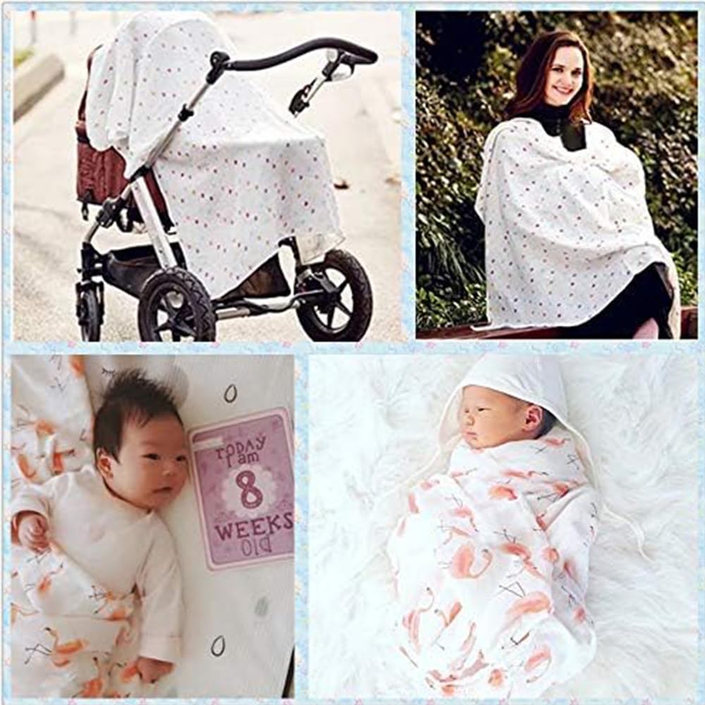 Baby Swaddle, Gauze, Baby Bath Towel, Newborn Baby Blanket, Nursing Cover, Baby Swaddle, 4-Piece Set, 120cm x 120cm, 100% Cotton, for Girls