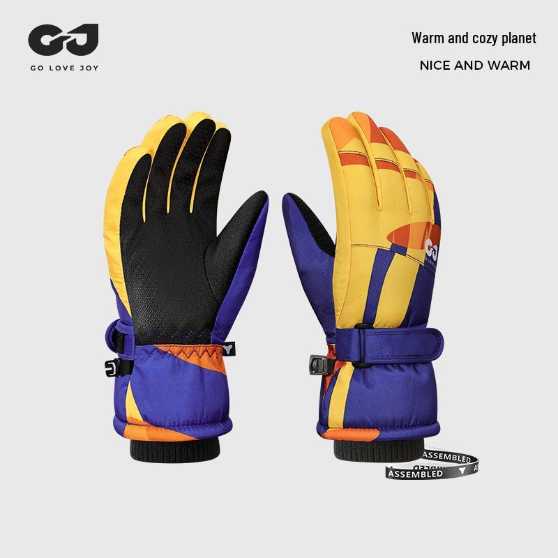 Kids' Waterproof Ski Gloves - Fleece Lined, Thickened Cotton for Winter Play