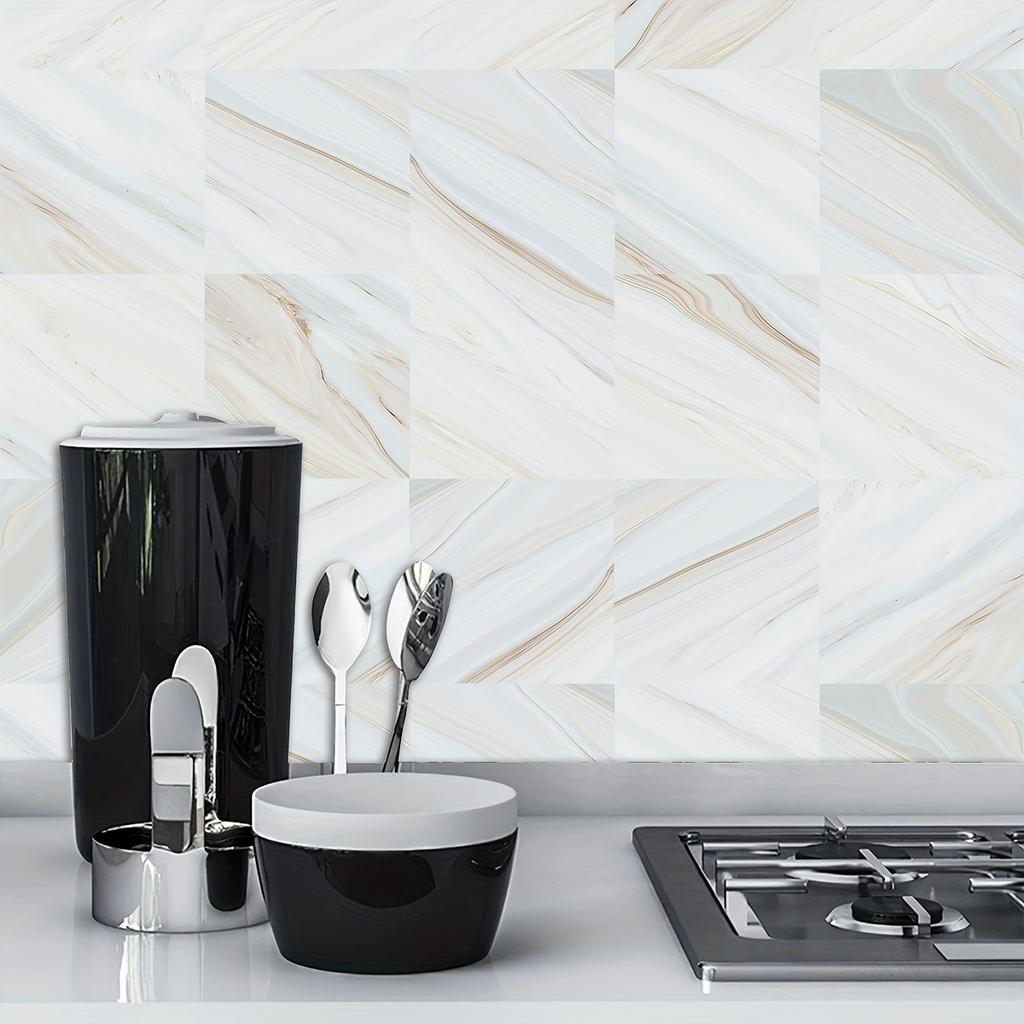 10pcs Self-adhesive Removable PVC Imitation Tile Stickers Simple Marble Pattern Square Waterproof Wall Stickers For Home Decor