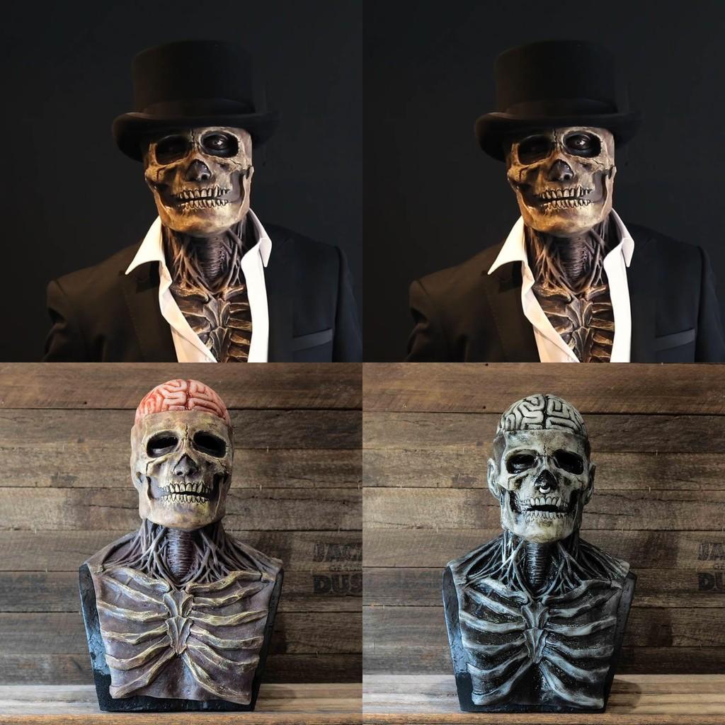 Жуткая маска биохимического скелета для мероприятий на Хэллоуин, силиконовый аксессуар с полным покрытием и шляпой