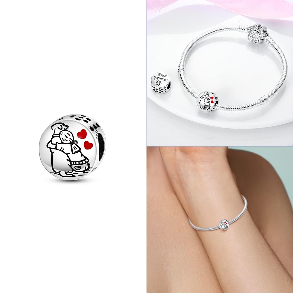 Медные Оригинальные Шармы Любовь Сердце Собака Кошка Лапы Подвеска Бусины Подходят для Браслета Mula DIY Ювелирные Изделия Для Женщин Подарок