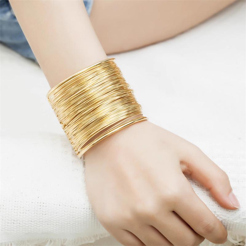 Преувеличенные многослойные открытые браслеты золотого цвета, металлические гиперболы, женские геометрические браслеты, браслеты, бижутерия