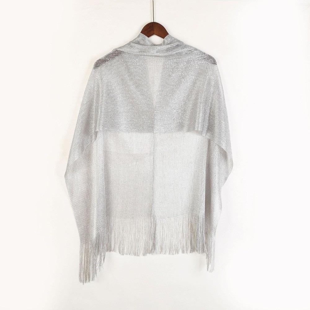 Gold Silver Shiny Silk Shawl Lace Tassel Fashion Hijab Fashion Evening Dress Scarf Summer Wear