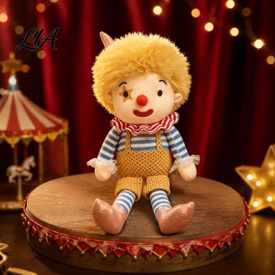 Exquisite Embroidery Toy Vintage Circus Clown Plush Toy, Soft Stuffed Jester Doll with Embroidered Face, Handmade Feel Plushie Retro Decorative