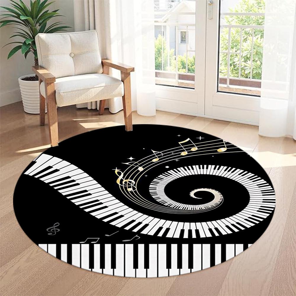 Music Note Round Floor Rug Design for Entryway Dining Room Hallway Study room Antislip Round Carpet Decorate Offices