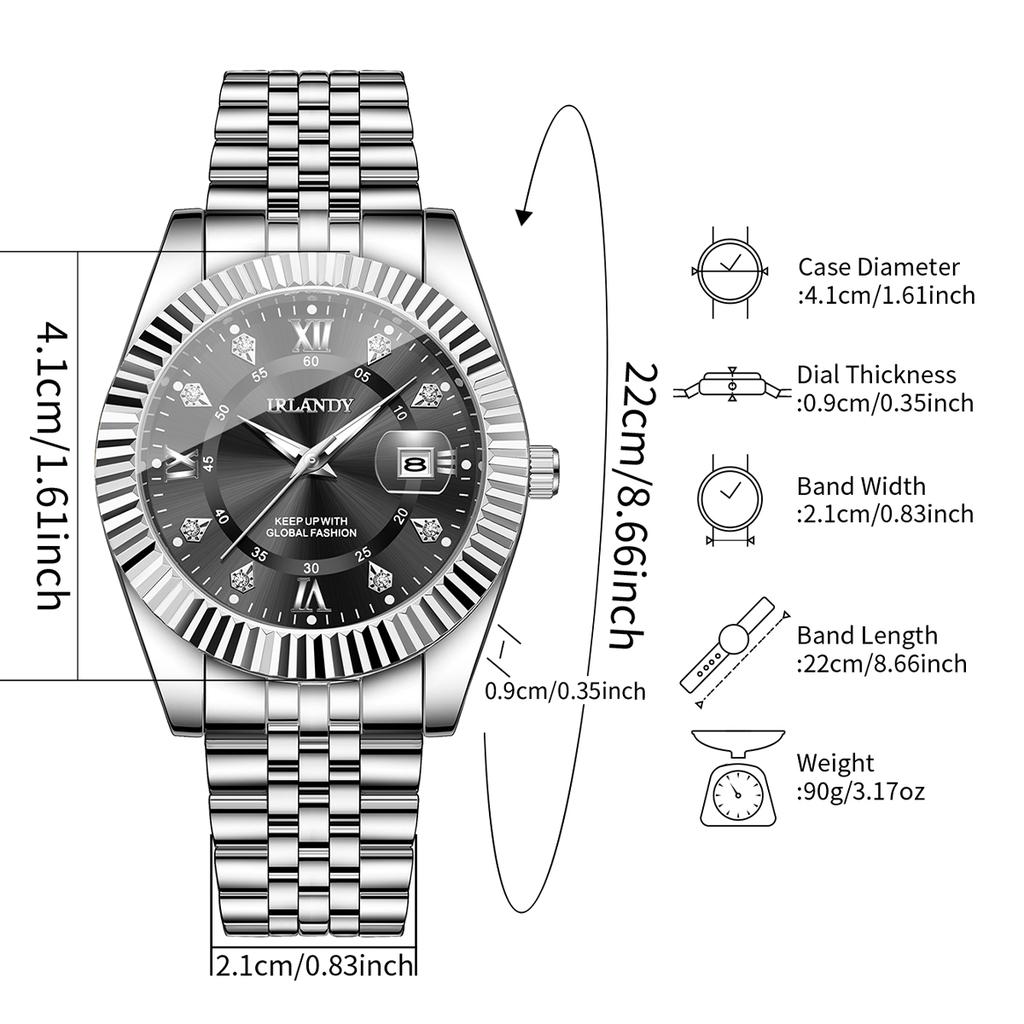 Xiaomi Fashion Rhinestone Men Business Watches Luxury Stainless Steel Strap Men's Calendar Quartz Watch Reloj Hombre (Without Box)