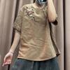 Women's Ethnic Embroidered Cotton-Linen Short Sleeve Loose Top
