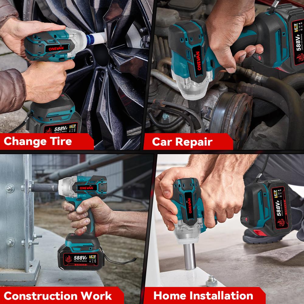 ONEVAN 520N.M бесщеточный электрический ударный гайковерт 1/2 дюйма беспроводной шестигранный набор головок отвертка электроинструмент для Makita 5BBVF/18V аккумулятор