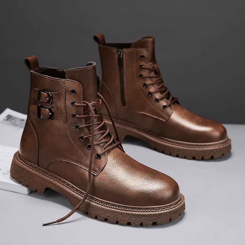 Мужские высокие кожаные ботинки на молнии Ботильоны для активного отдыха Мягкая обувь