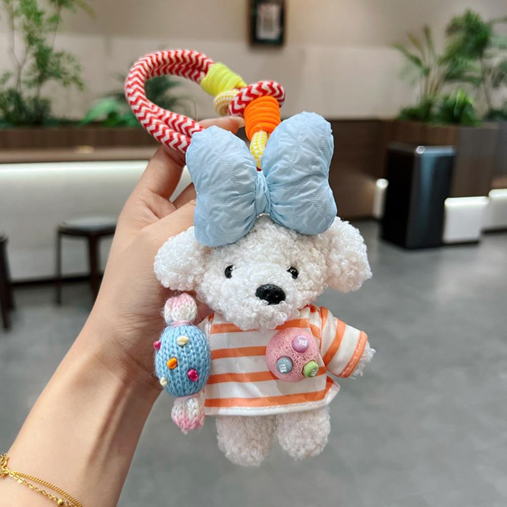 Cute Cartoon Cartoon Dopamine Dog Keychain Striped Top Car Key Ring New Bag Charm Small Gifts