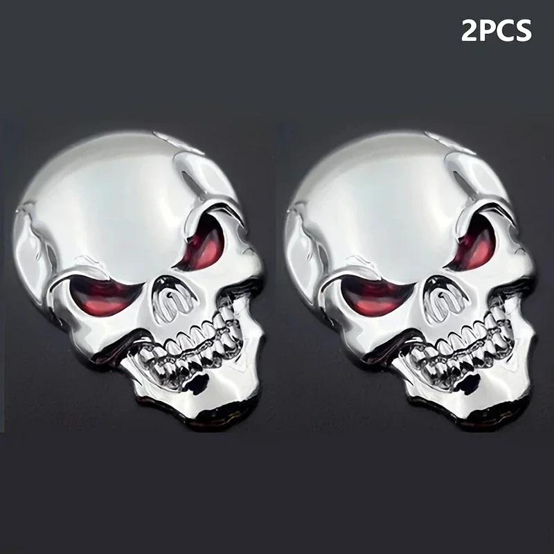 2PCS 3D Skull Car Emblem - Pirate Skeleton Metal Badge, Buccaneer Head Decal for Auto Body/Rear Trunk, Waterproof Sticker