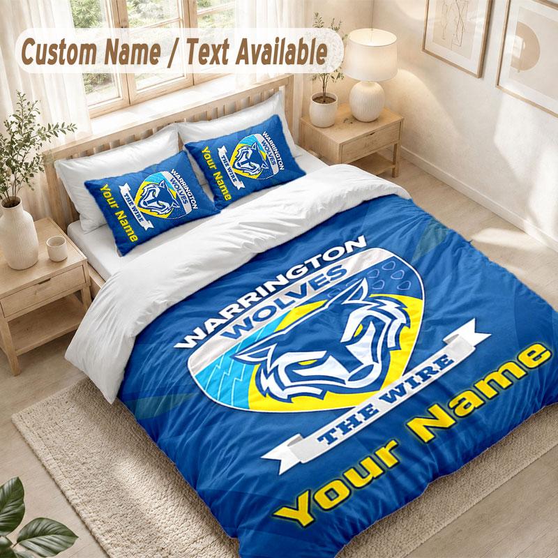 Custom Name Bedding Set 3 PiecesWarrington Wolves Print Duvet Cover + 2 Pillowcases Soft Bed Decor