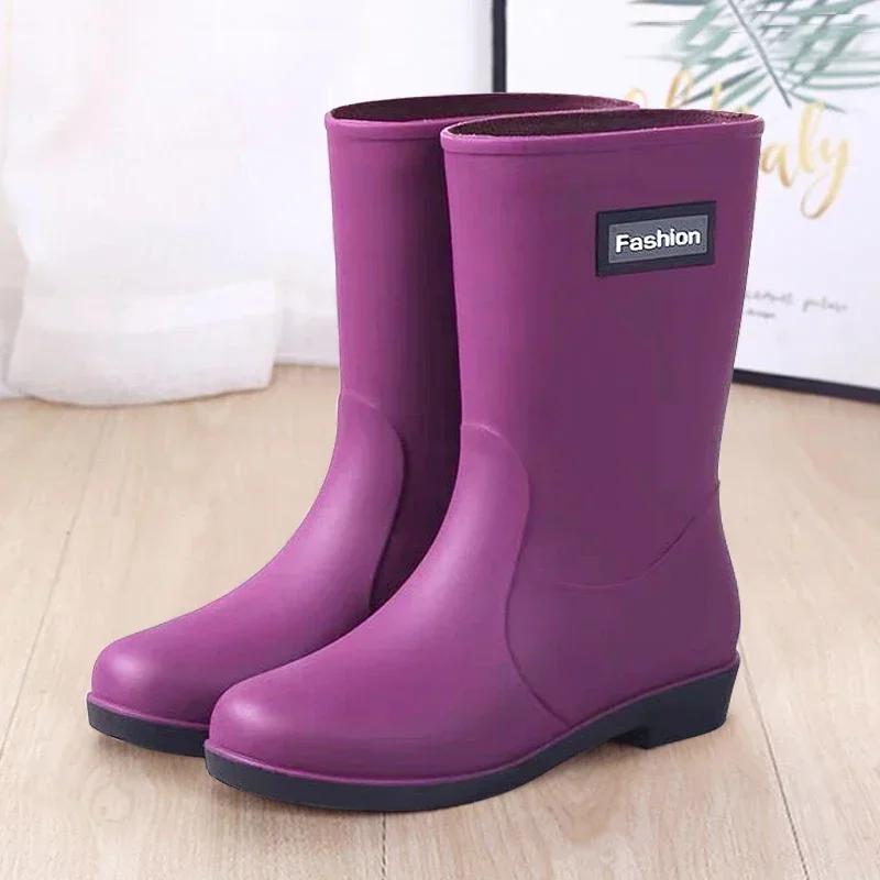 Сапоги из непромокаемой кожи женские Four Seasons Fashion Outdoor Mid-tube Водонепроницаемые нескользящие резиновые туфли Модные сапоги из непромокаемой кожи