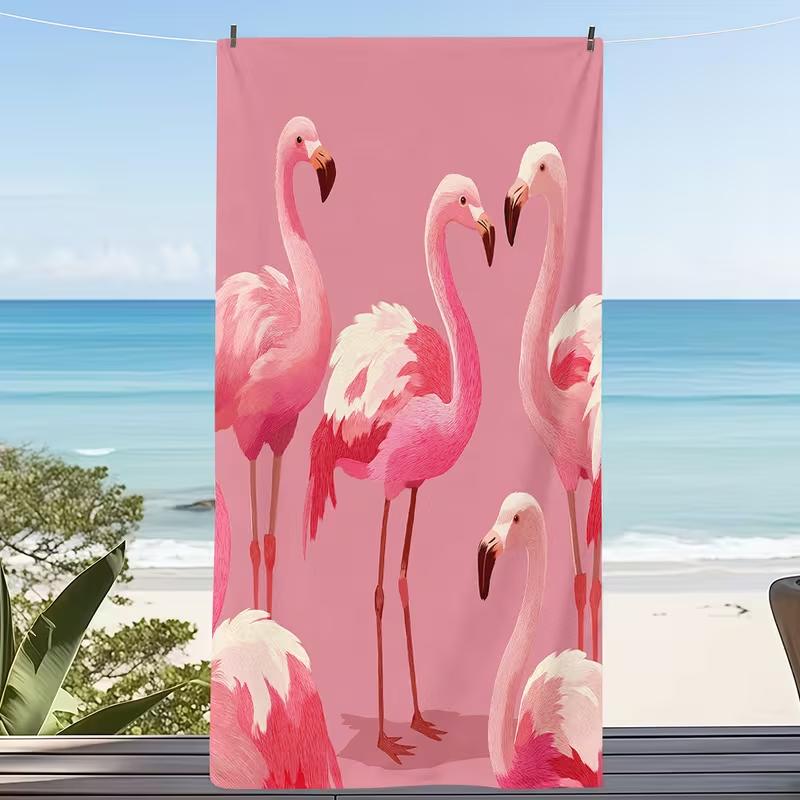 Pink Flamingo Print Beach Towel Tropical Summer Oversized Bird Beach Blanket Quick Dry Lightweight Absorbent Towel for Beach