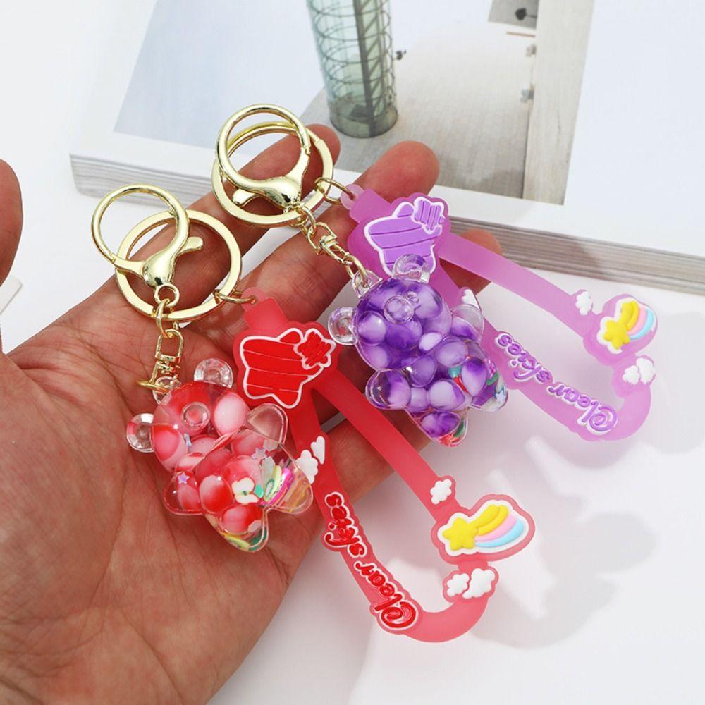 Cartoon Acrylic Quicksand Pendant Bubble Beads Key Rings Quicksand Bear Keychain Female Girl
