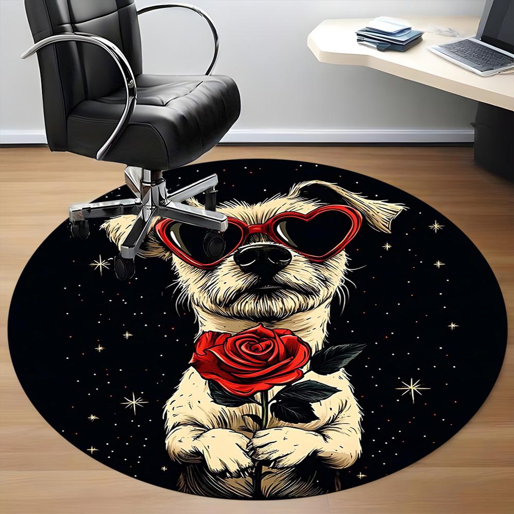 1PCLove Dog Office Round Area Rug, Mat Suitable For Office, Under Office Chairs Bedroom Living Room Home Decor, Room Deco