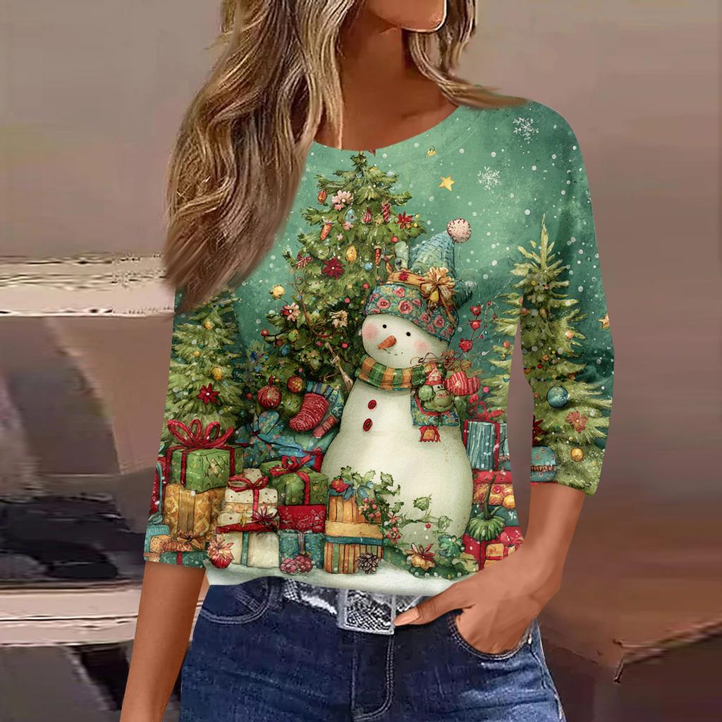 Рубашки с рукавом 3/4 для женщин, футболки с принтом, блузки, повседневные базовые топы больших размеров, пуловеры