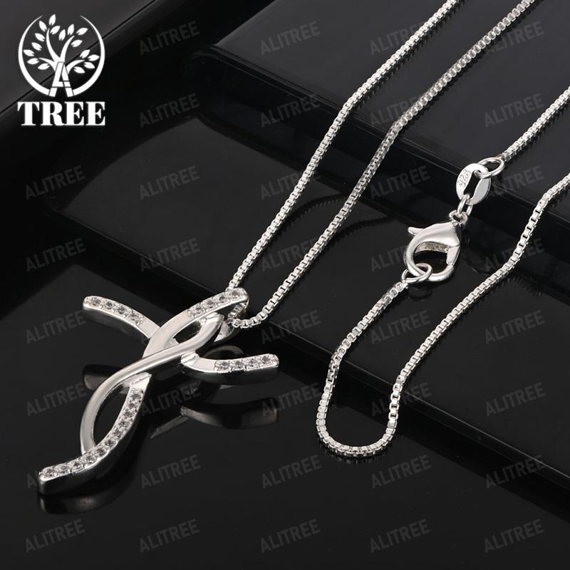 925 Sterling Silver Heart Shape Butterfly AAA Zircon Cross Pendant Necklace 16-30 Inch Women's Wedding Party Birthday Jewelry