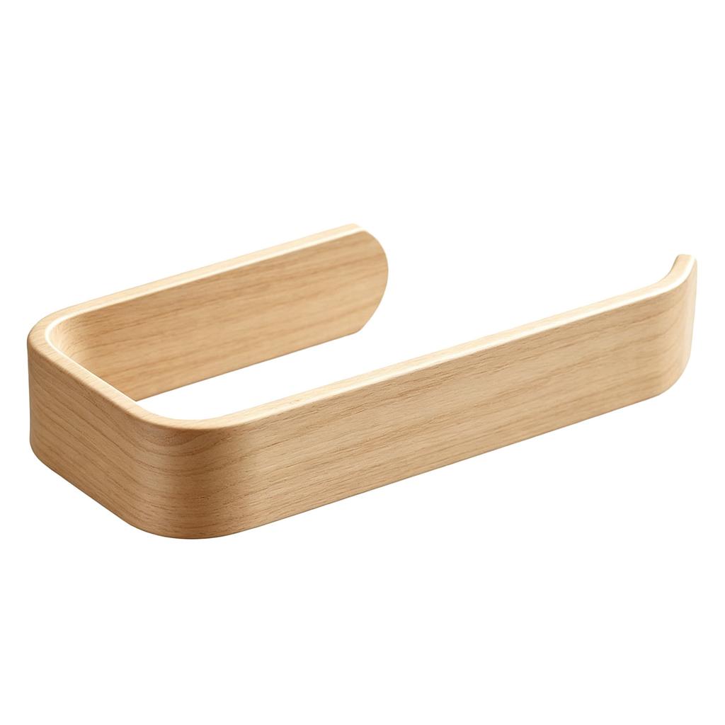 Self-Adhesive U-Shaped Toilet Paper Holder No Drill Wood Grain Wall Mount for Bathroom Kitchen Paper Towels Renters Friendly