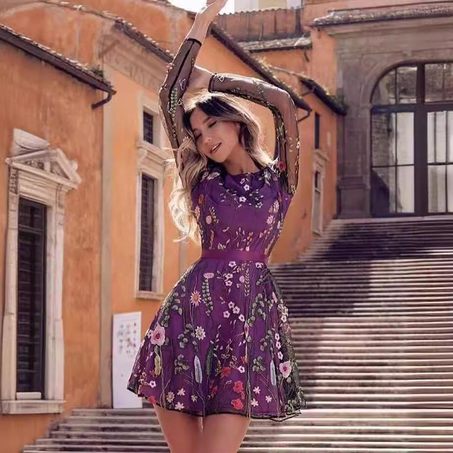 New Bohemian Lace Mesh Floral Embroidered Women's Dress