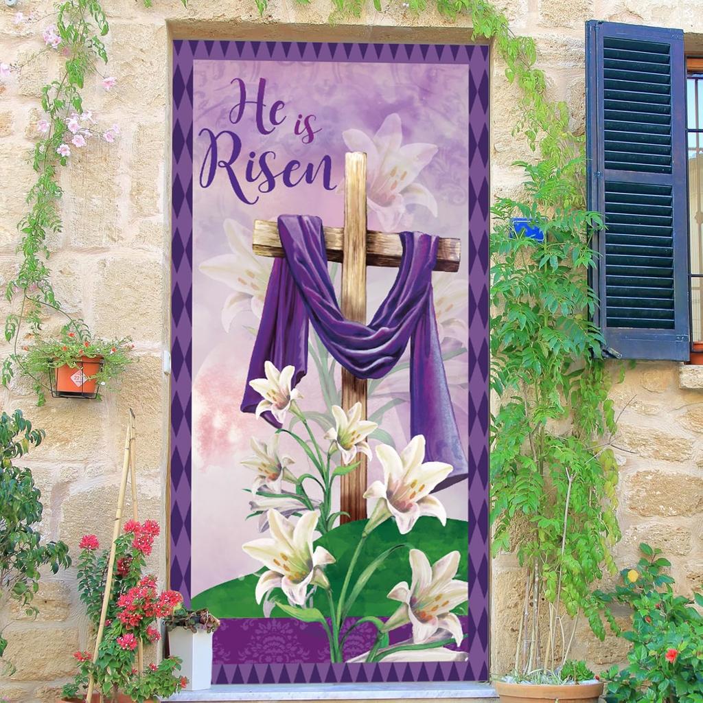 Пасха Он воскрес Накладка на дверь Пасхальные украшения Иисус Иисус Он воскрес Настенный баннер на дверь Знак на крыльце Он воскрес Украшения для дома и улицы