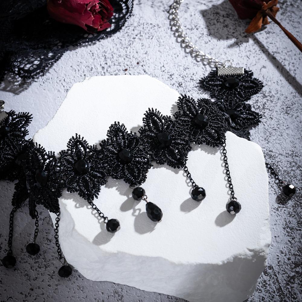 Water Droplet Shaped Lace Black Lace Pendant Choker Black Lace Chain Jewelry Girls Gifts