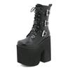 Big Size Autumn Buckle Knight Boots New Ultra High Front Lace-up Thick Sole Side Zipper Boots Patent Leather Ankle Boot