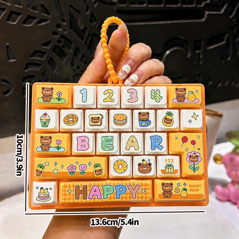 Cartoon Pet Kitty Keyboard Keychain 26-Key Mechanical Keyboard Clicker Decompression Fidget Stress Relief Bag Charm Pendent Gift