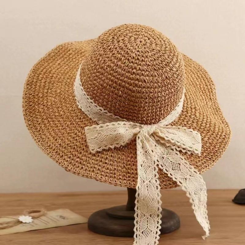 Beach Sun Hat For Women Round Top Wide Brim Straw Hat With Breathable Design