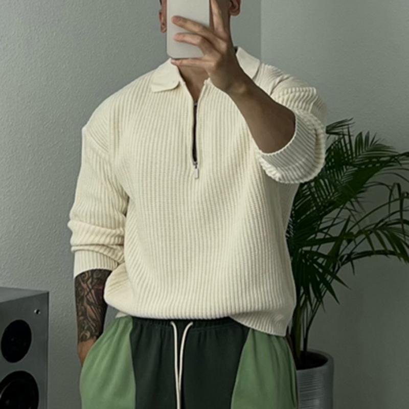 INCERUN Осенне-зимние мужские свободные свитера на молнии с воротником
